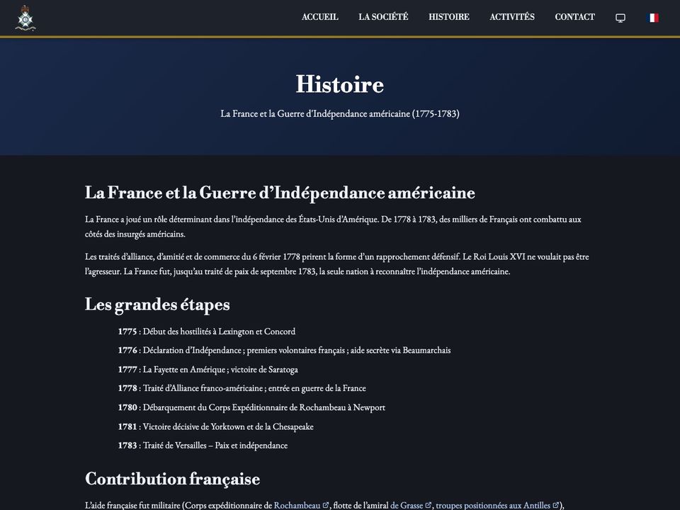 Page Histoire du site sarfrance.org réalisé par Les sites du Dahu