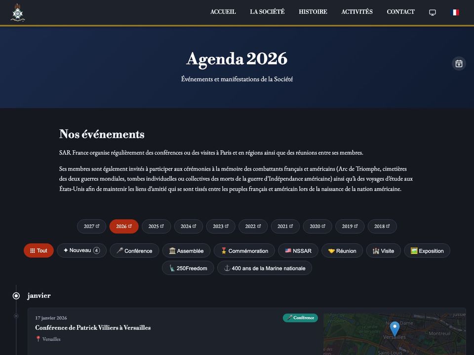 Page Agenda du site sarfrance.org réalisé par Les sites du Dahu
